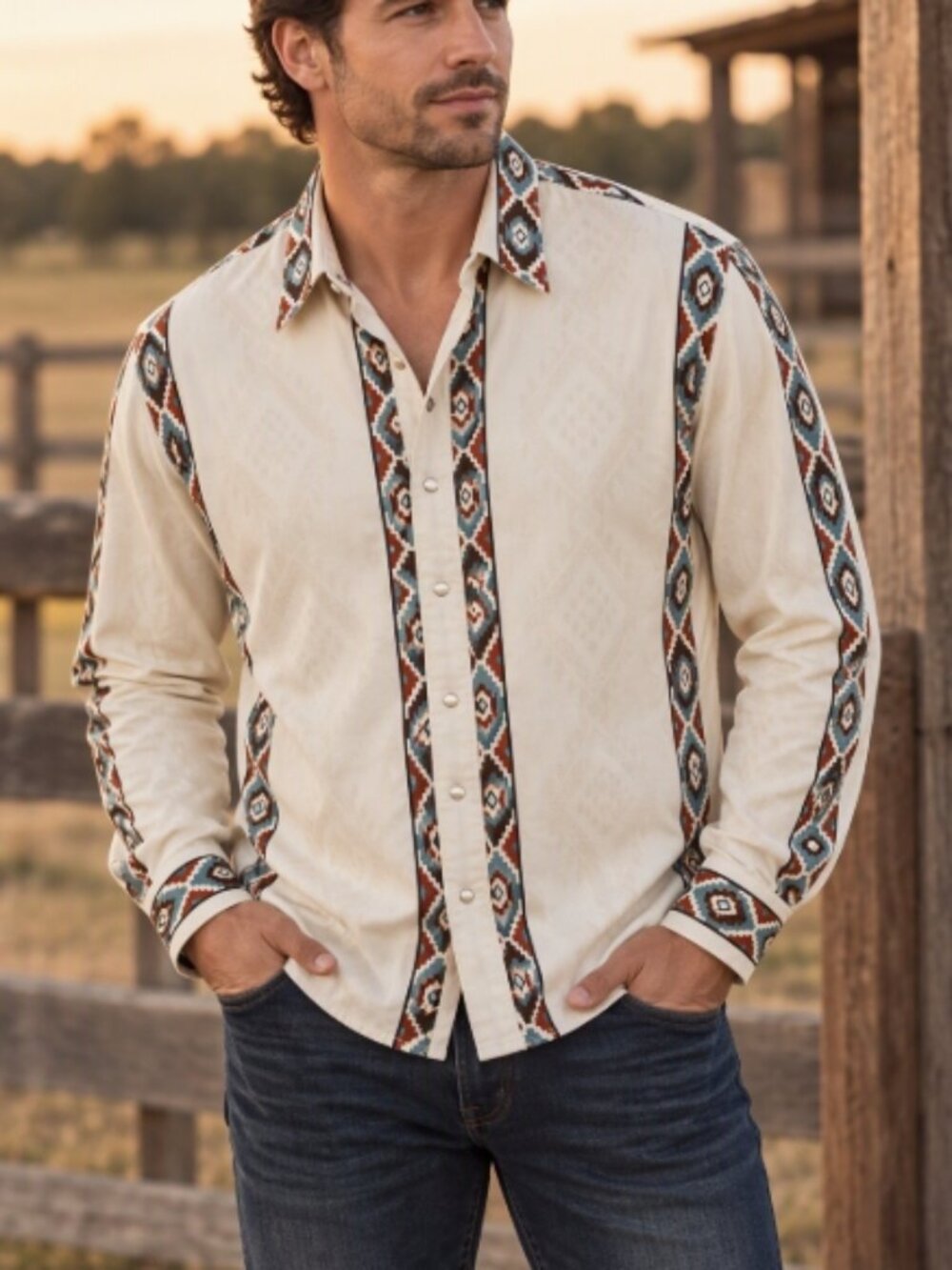 Panhandle Slim Southwest Pearl Snap Shirt M Cowboy Western Rodeo Aztec Print